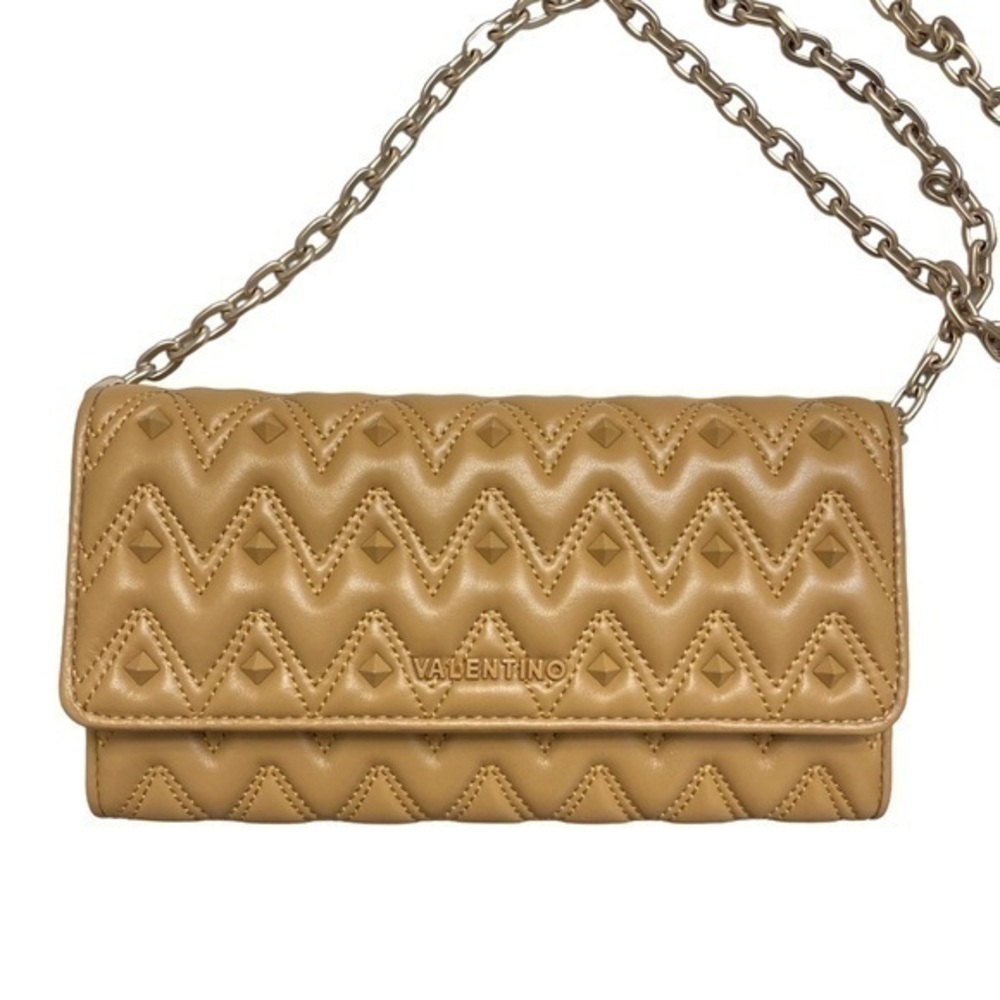 Valentino brown tan wallet crossbody clutch bag studded and quilted BEAUTIFUL
